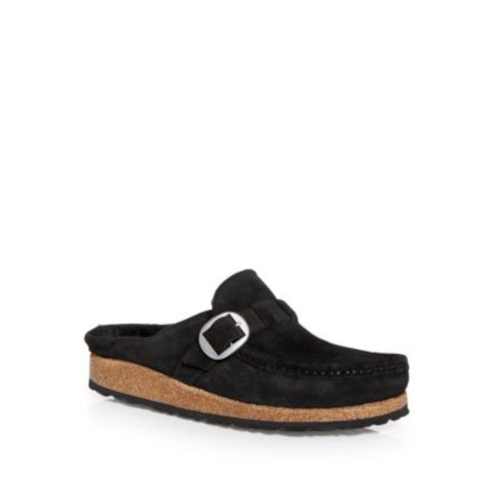 BIRKENSTOCK Womens Black Cork Comfort Buckley Round Toe Slip On Leather Mules 37
